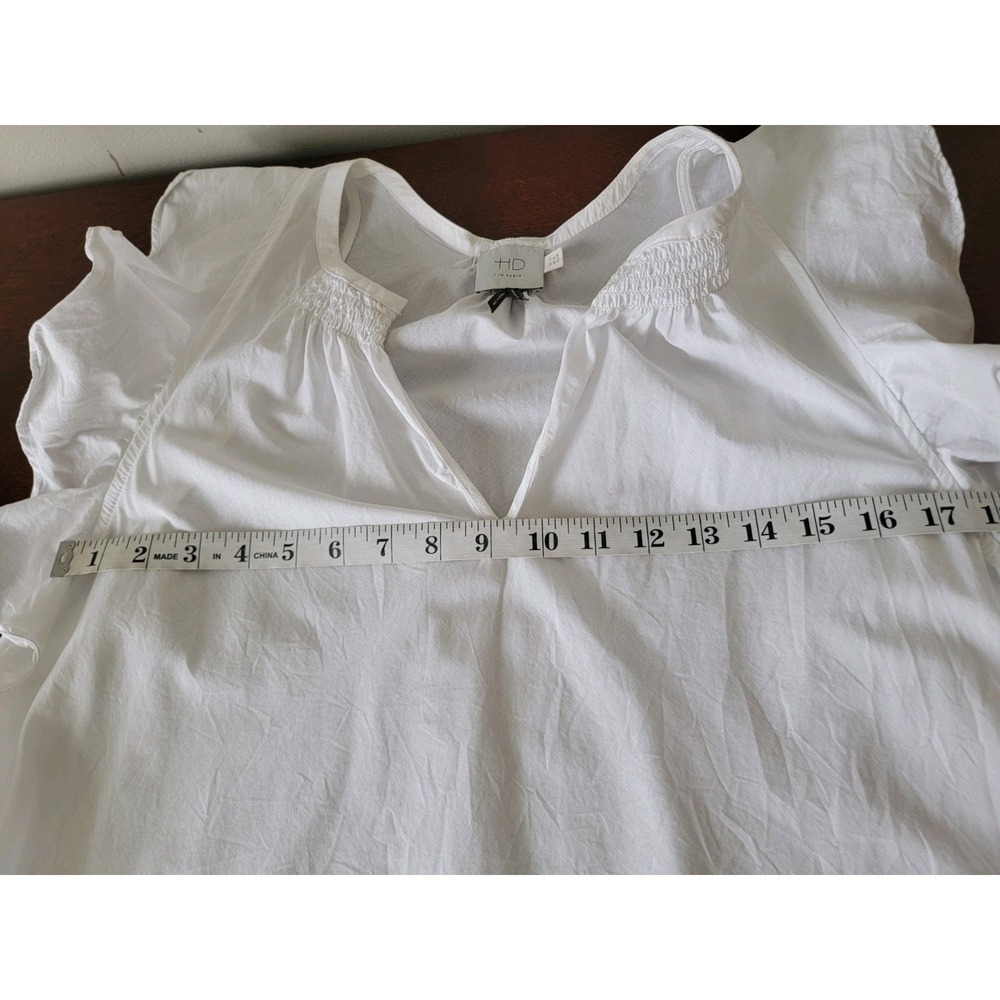 Anthropologie HD In Paris Womens 8 White Cotton Ruffle V-Neck Blouse Top Whimsy - Picture 7 of 9